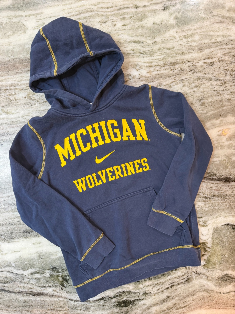 Nike Navy Hoodie with Yellow Michigan Wolverines Logo - Boys Small (youth)